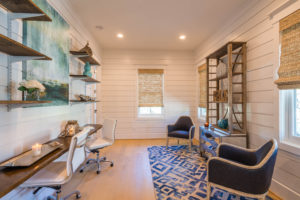 Home Office with navy accents and shiplap